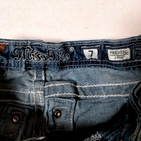Miss Me Jeans Girls Size 7 Studded Rhinestones Whiskered KE8393C Crop Pants - Picture 13 of 16